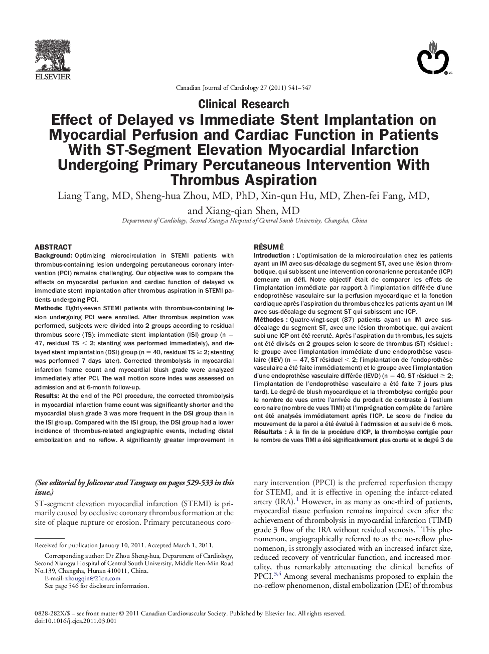 عکس صفحه اول مقاله: Effect of Delayed vs Immediate Stent Implantation on Myocardial Perfusion and Cardiac Function in Patients With ST-Segment Elevation Myocardial Infarction Undergoing Primary Percutaneous Intervention With Thrombus Aspiration Effect of Delayed vs Immediate Stent Implantation on Myocardial Perfusion and Cardiac Function in Patients With ST-Segment Elevation Myocardial Infarction Undergoing Primary Percutaneous Intervention With Thrombus Aspiration