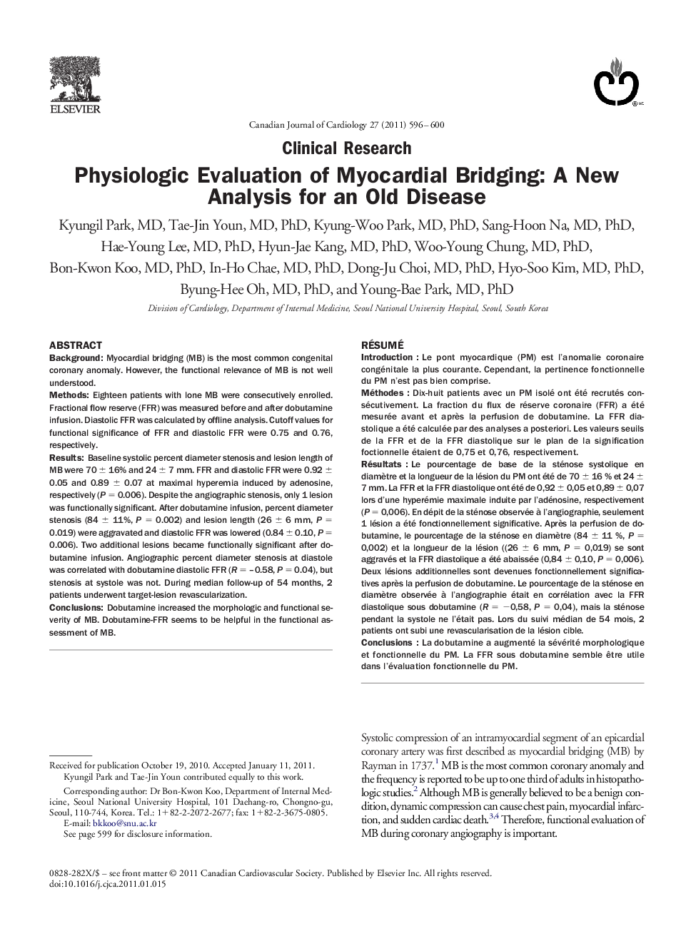 Physiologic Evaluation of Myocardial Bridging: A New Analysis for an Old Disease 