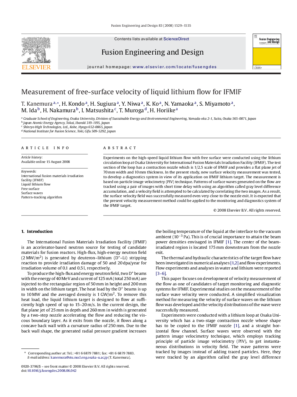 Measurement of free-surface velocity of liquid lithium flow for IFMIF