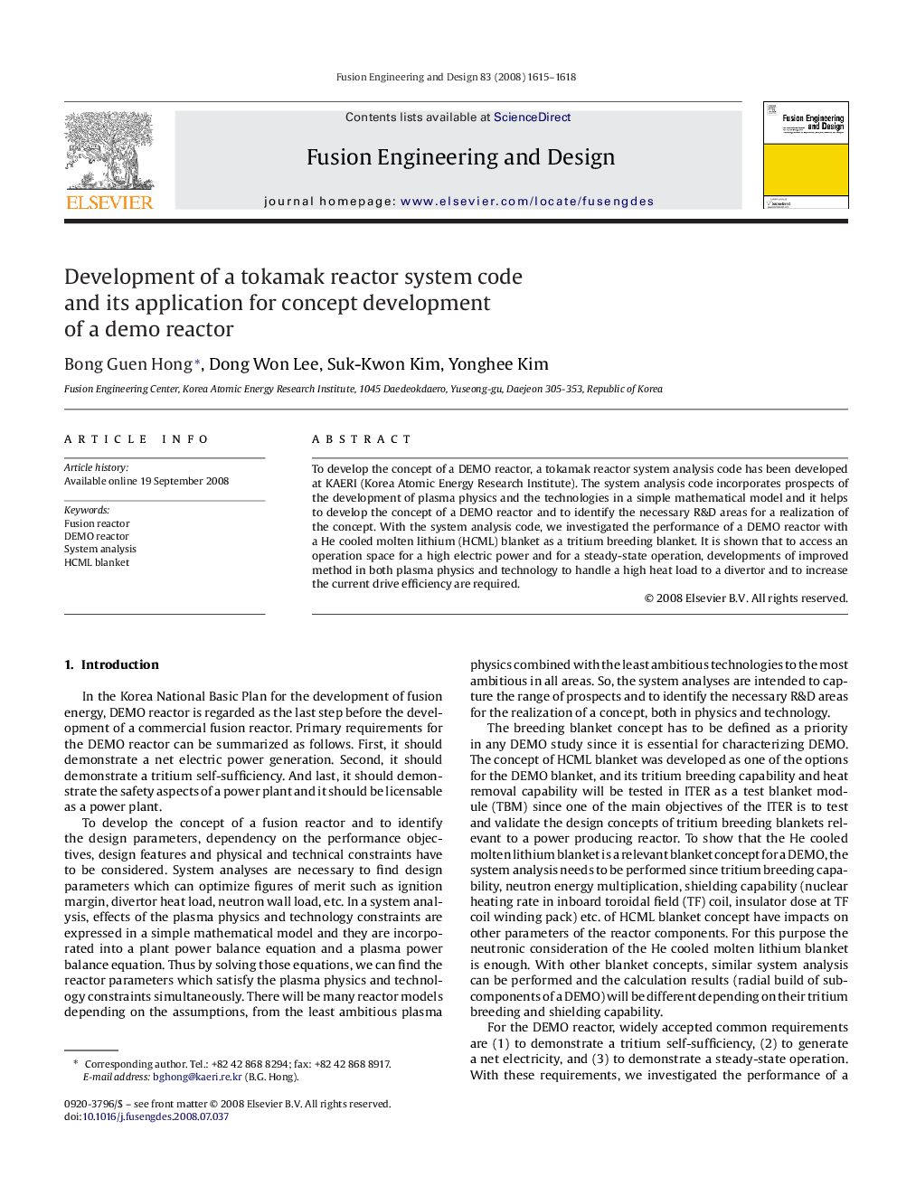 Development of a tokamak reactor system code and its application for concept development of a demo reactor