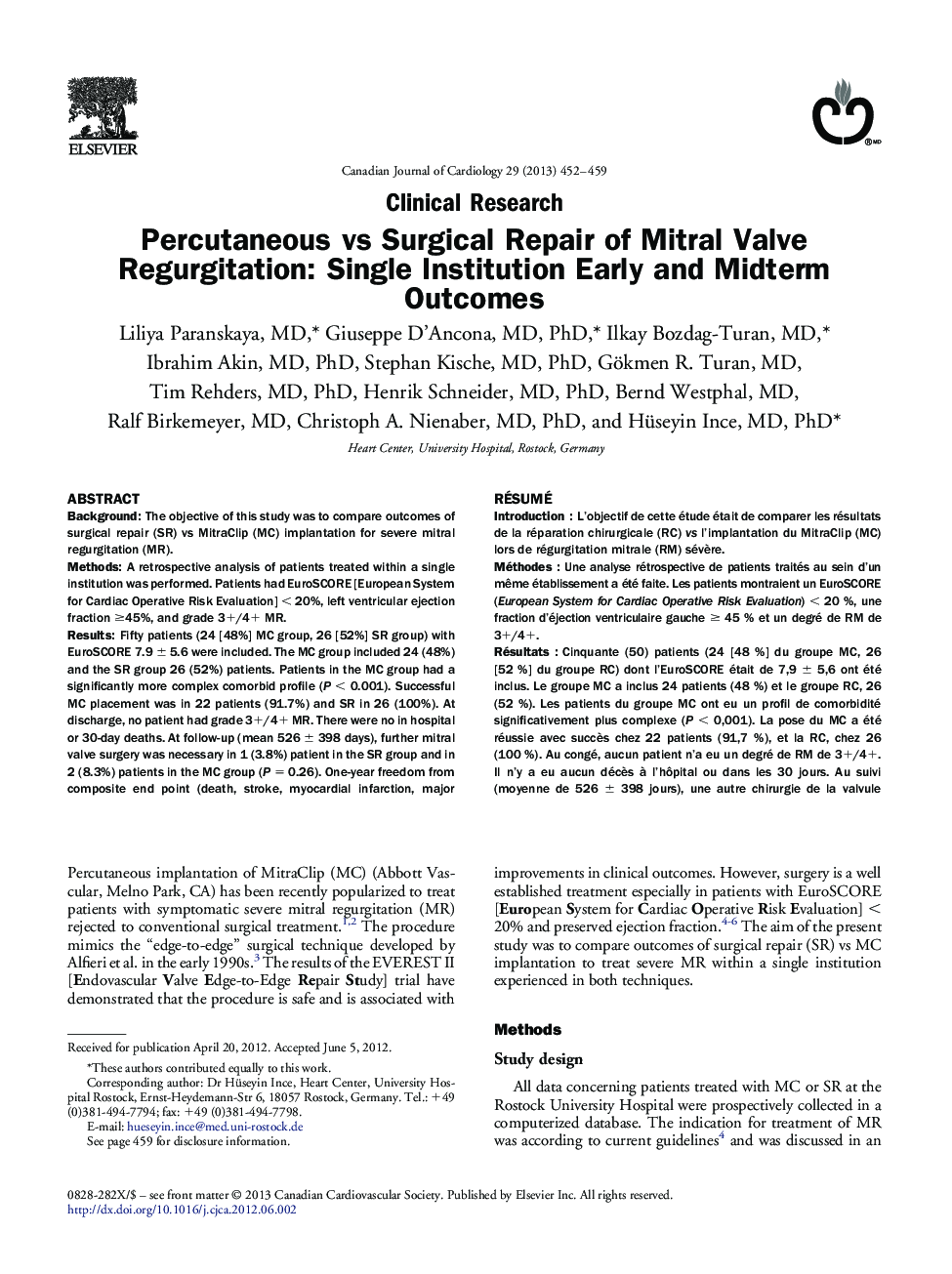 Percutaneous vs Surgical Repair of Mitral Valve Regurgitation: Single Institution Early and Midterm Outcomes 