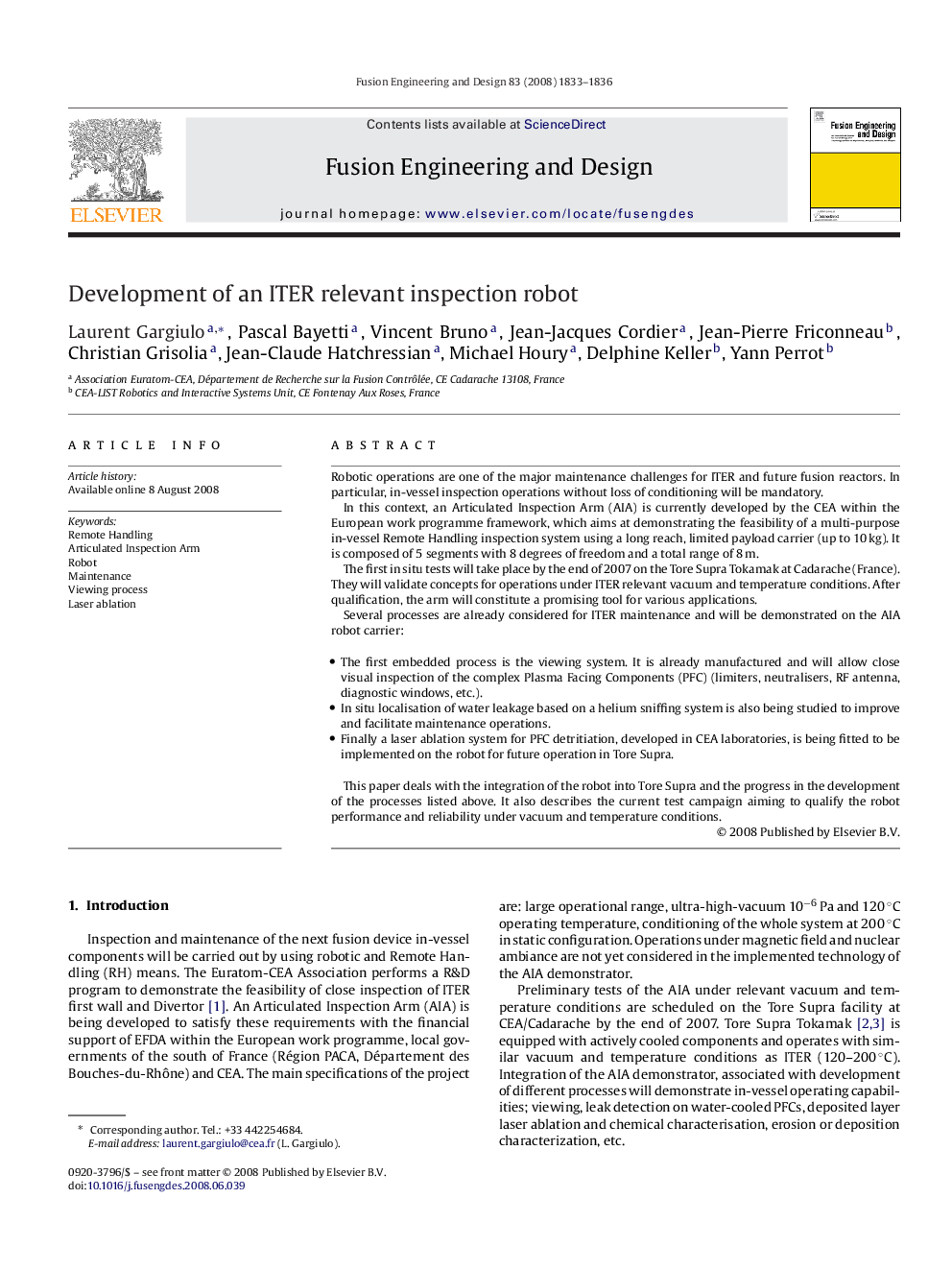 Development of an ITER relevant inspection robot