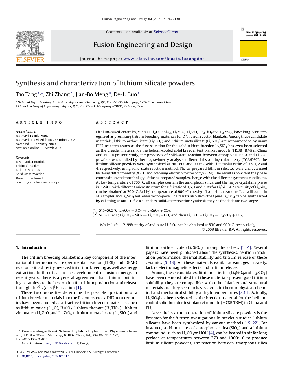 Synthesis and characterization of lithium silicate powders