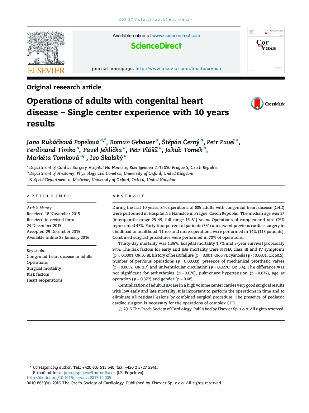 Operations of adults with congenital heart disease – Single center experience with 10 years results