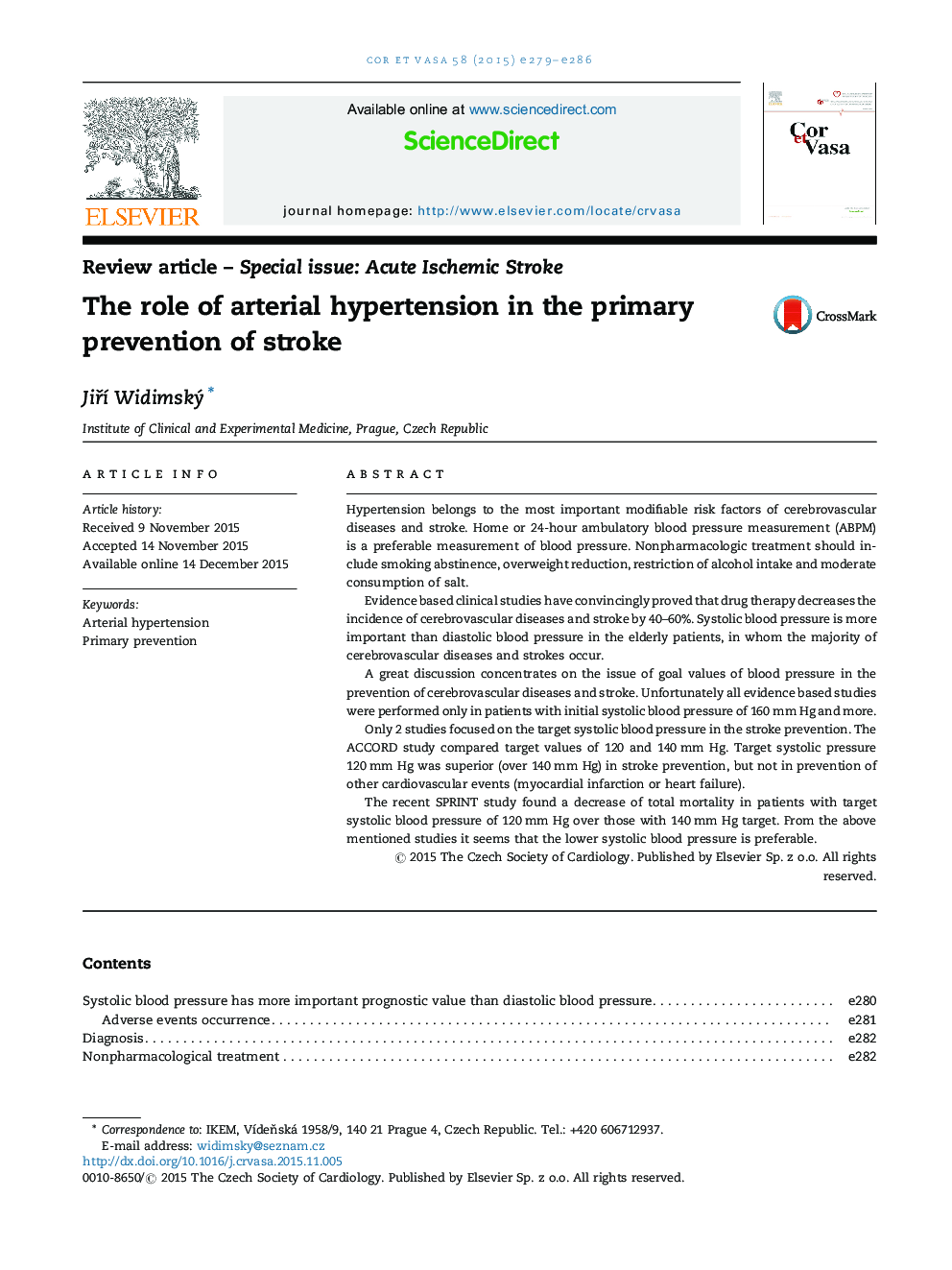 The role of arterial hypertension in the primary prevention of stroke