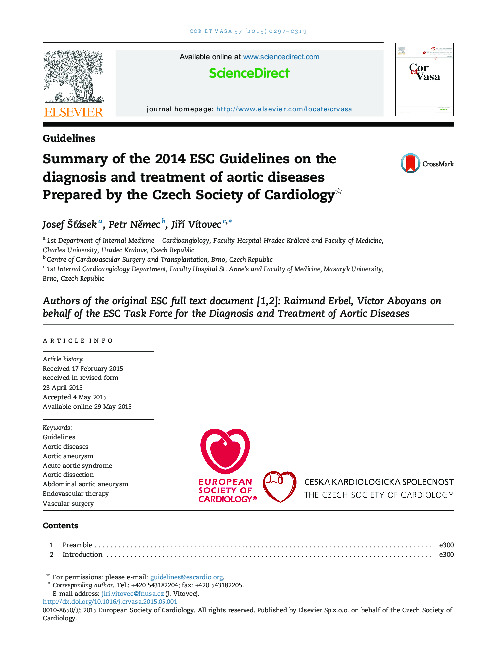 Summary of the 2014 ESC Guidelines on the diagnosis and treatment of aortic diseases