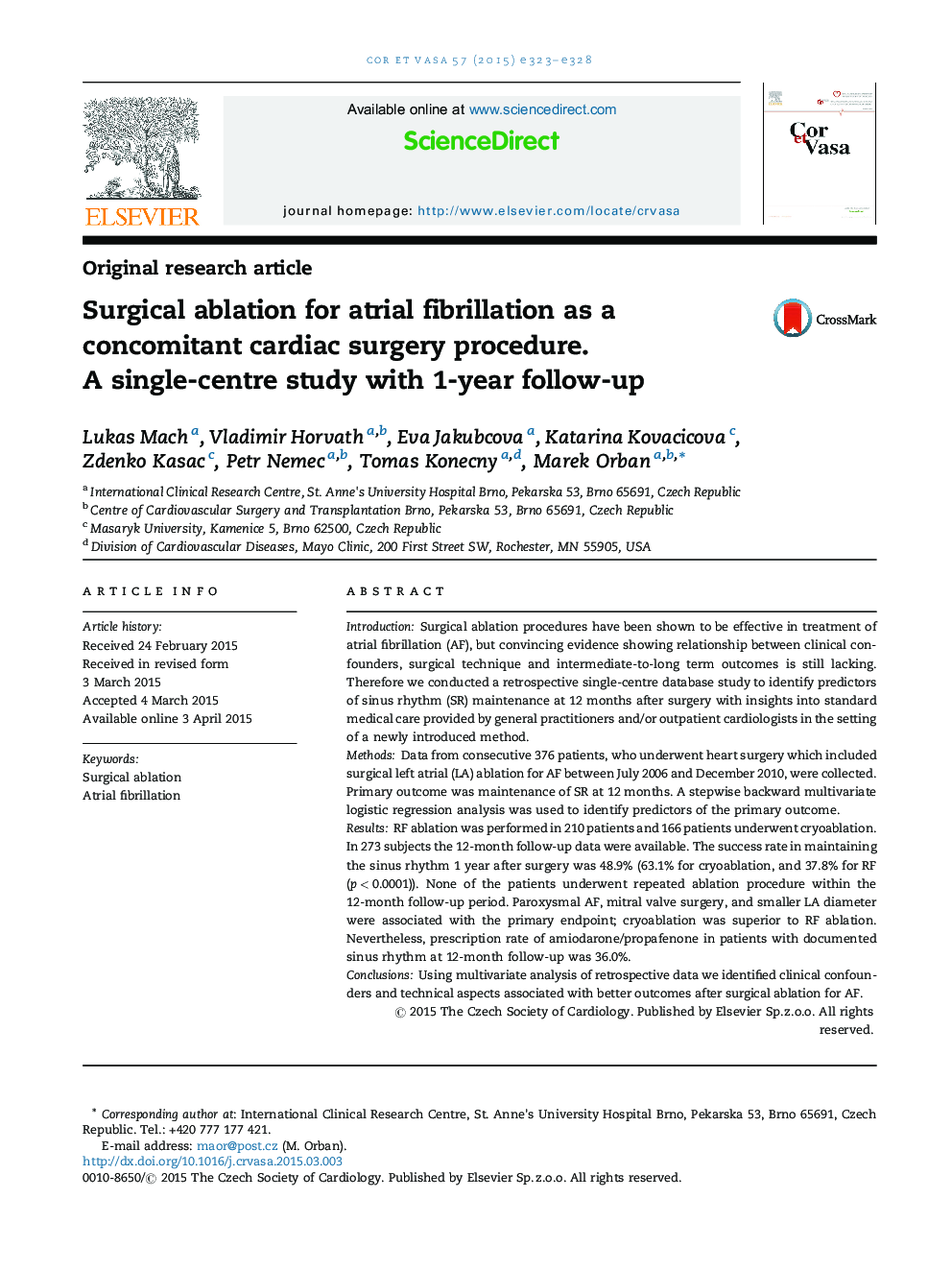 Surgical ablation for atrial fibrillation as a concomitant cardiac surgery procedure. A single-centre study with 1-year follow-up