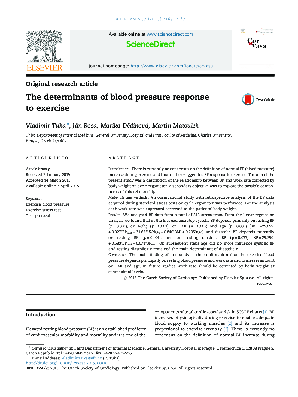 The determinants of blood pressure response to exercise