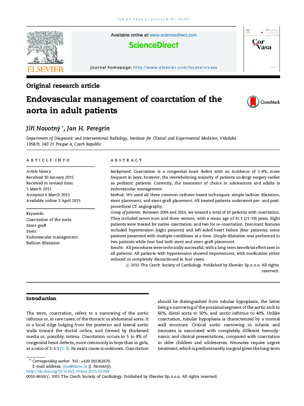 Endovascular management of coarctation of the aorta in adult patients