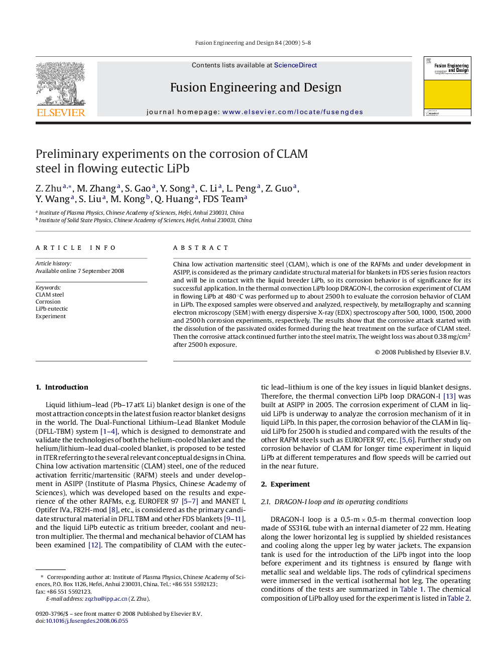 Preliminary experiments on the corrosion of CLAM steel in flowing eutectic LiPb