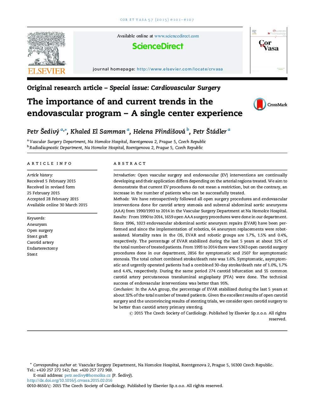 The importance of and current trends in the endovascular program – A single center experience