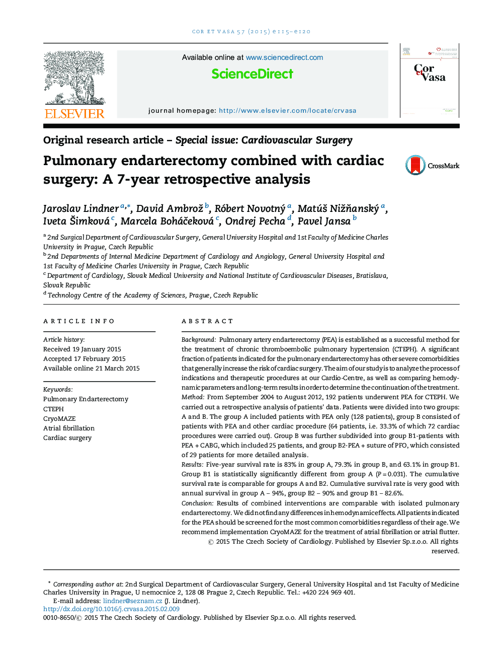 Pulmonary endarterectomy combined with cardiac surgery: A 7-year retrospective analysis