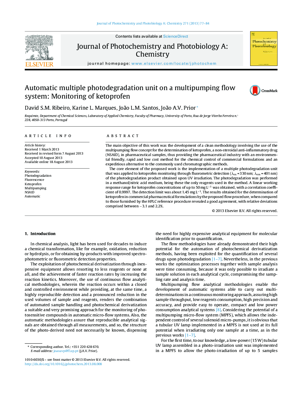 Automatic multiple photodegradation unit on a multipumping flow system: Monitoring of ketoprofen