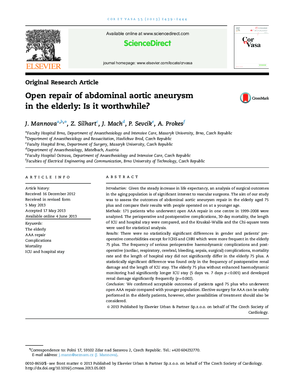 Open repair of abdominal aortic aneurysm in the elderly: Is it worthwhile?