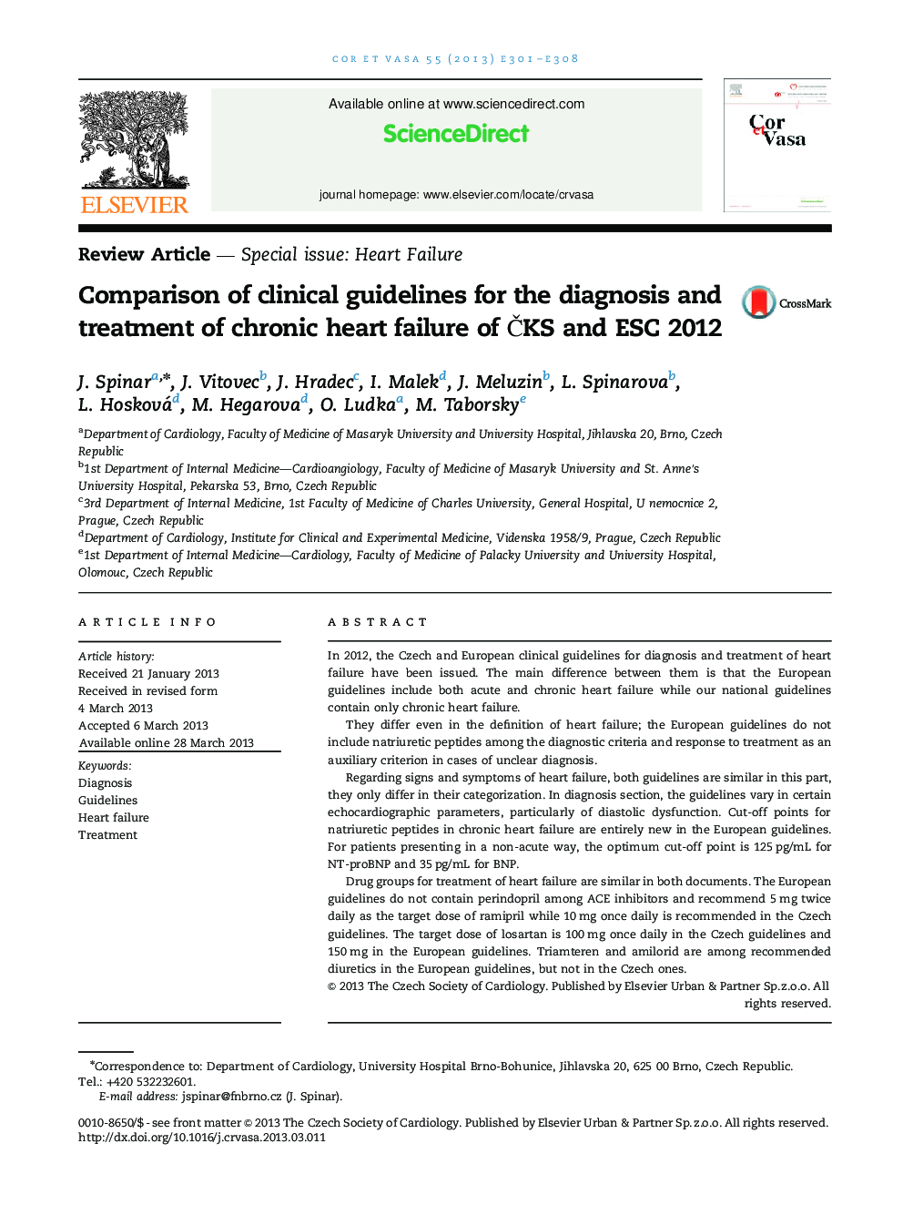 Comparison of clinical guidelines for the diagnosis and treatment of chronic heart failure of ČKS and ESC 2012