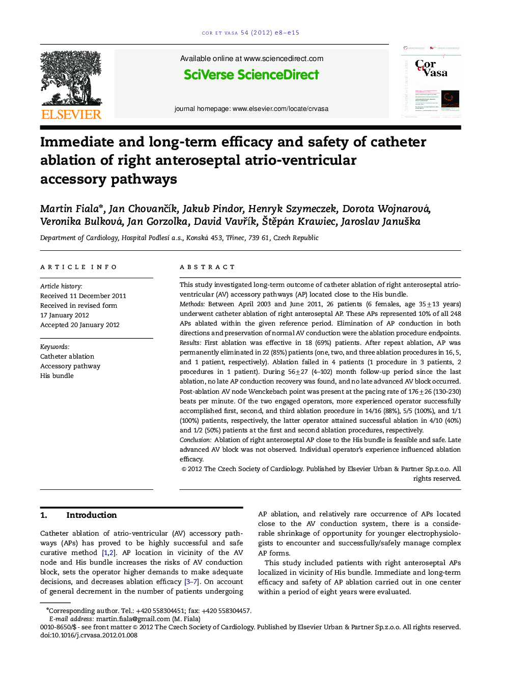 Immediate and long-term eff icacy and safety of catheter ablation of right anteroseptal atrio-ventricular accessory pathways