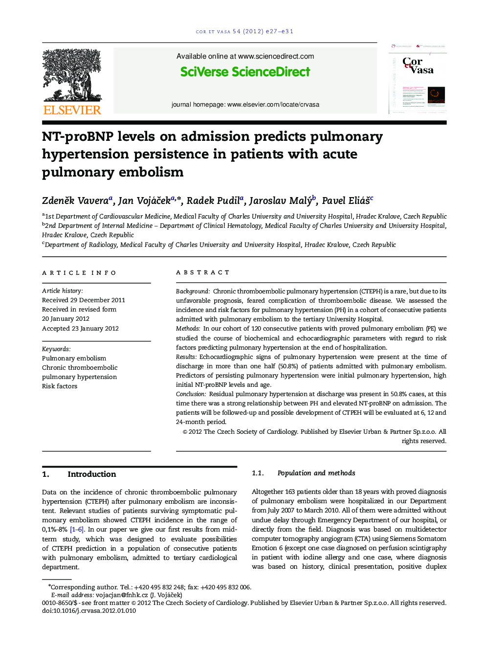NT-proBNP levels on admission predicts pulmonary hypertension persistence in patients with acute pulmonary embolism