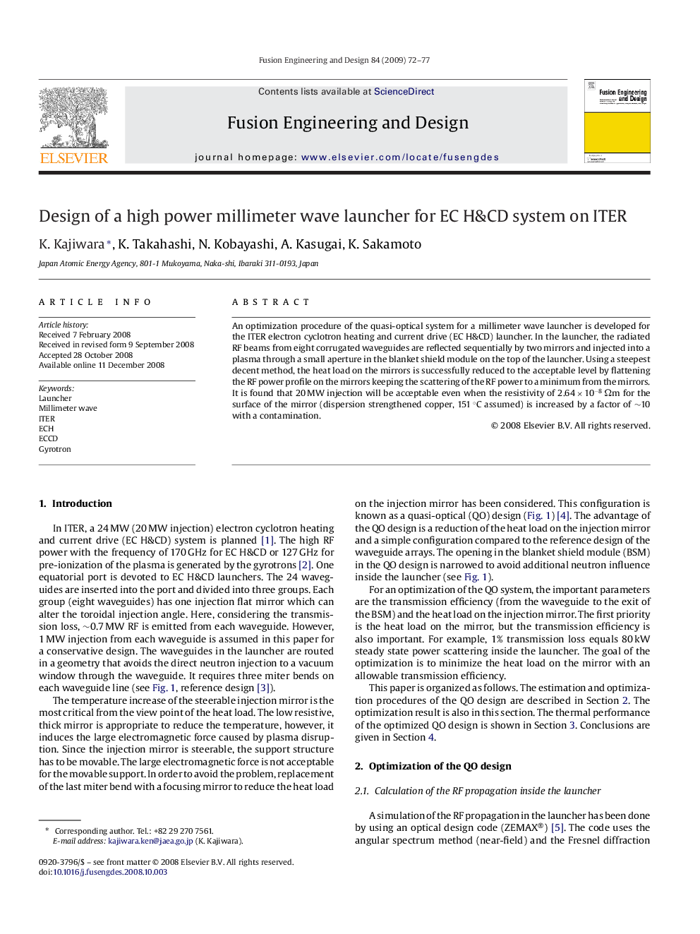 Design of a high power millimeter wave launcher for EC H&CD system on ITER