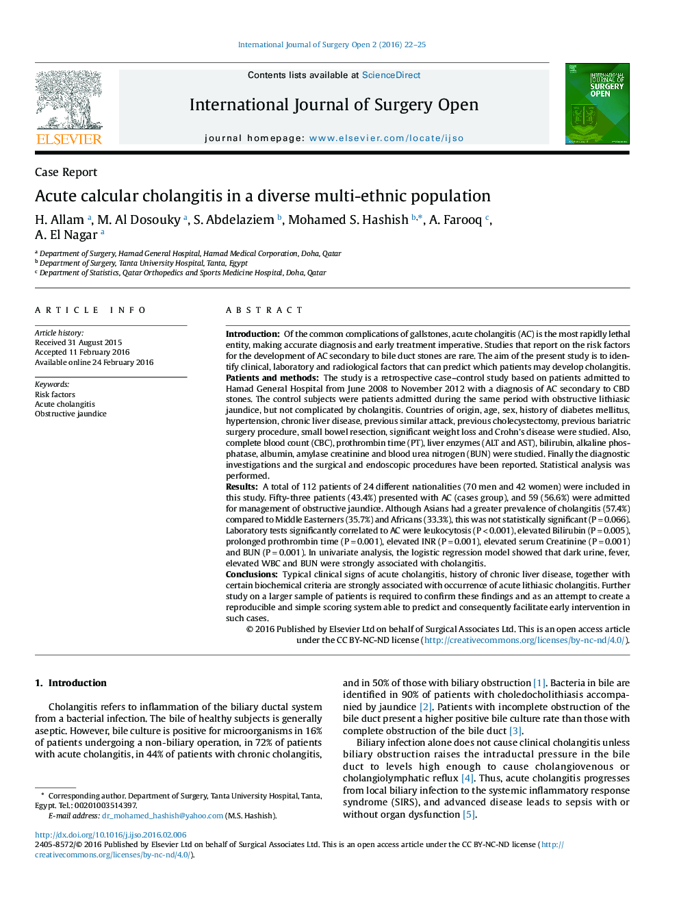 Acute calcular cholangitis in a diverse multi-ethnic population
