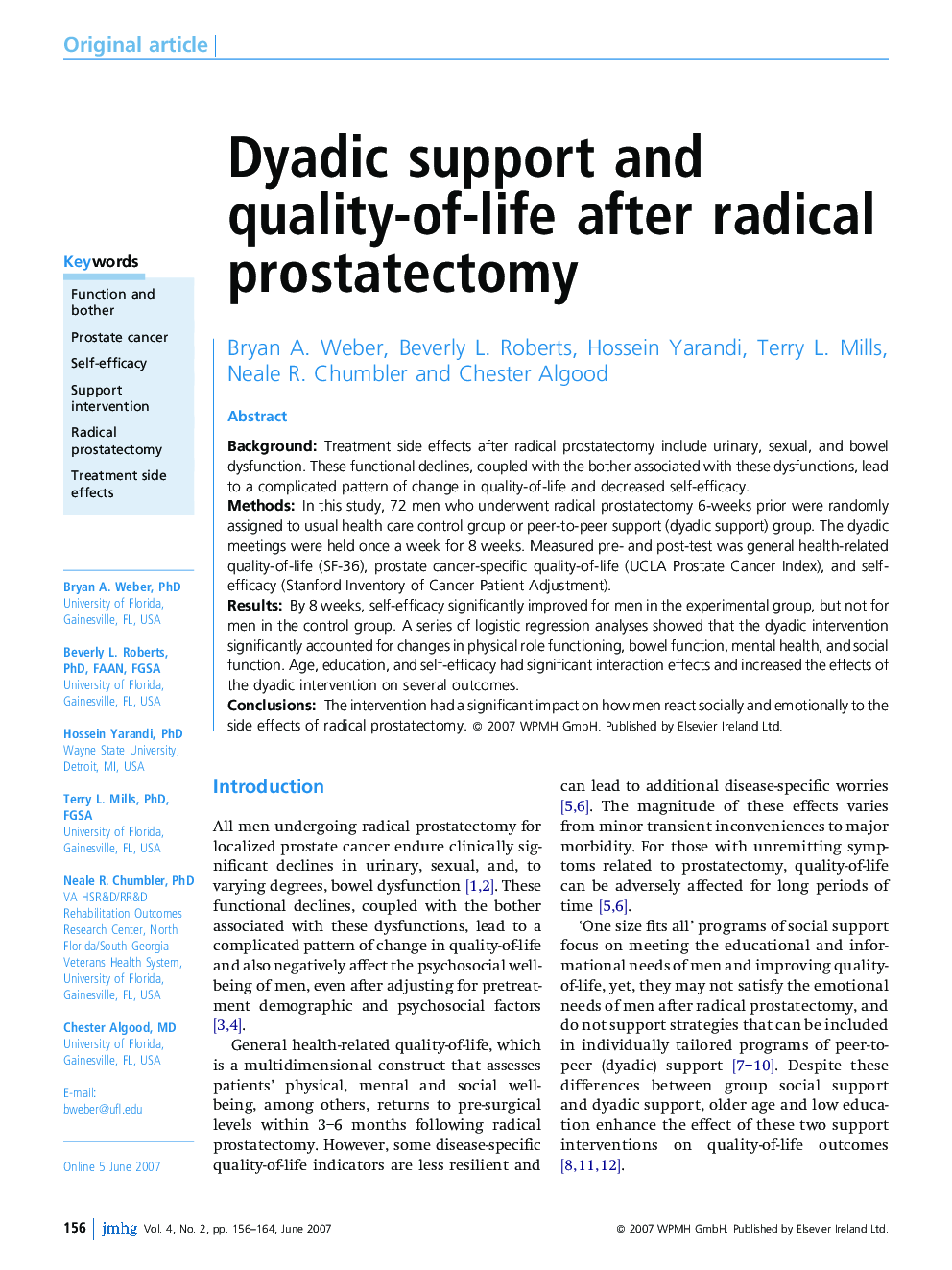 Dyadic support and quality-of-life after radical prostatectomy