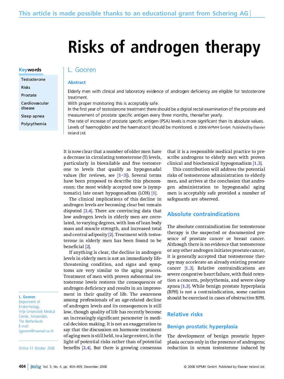 Risks of androgen therapy