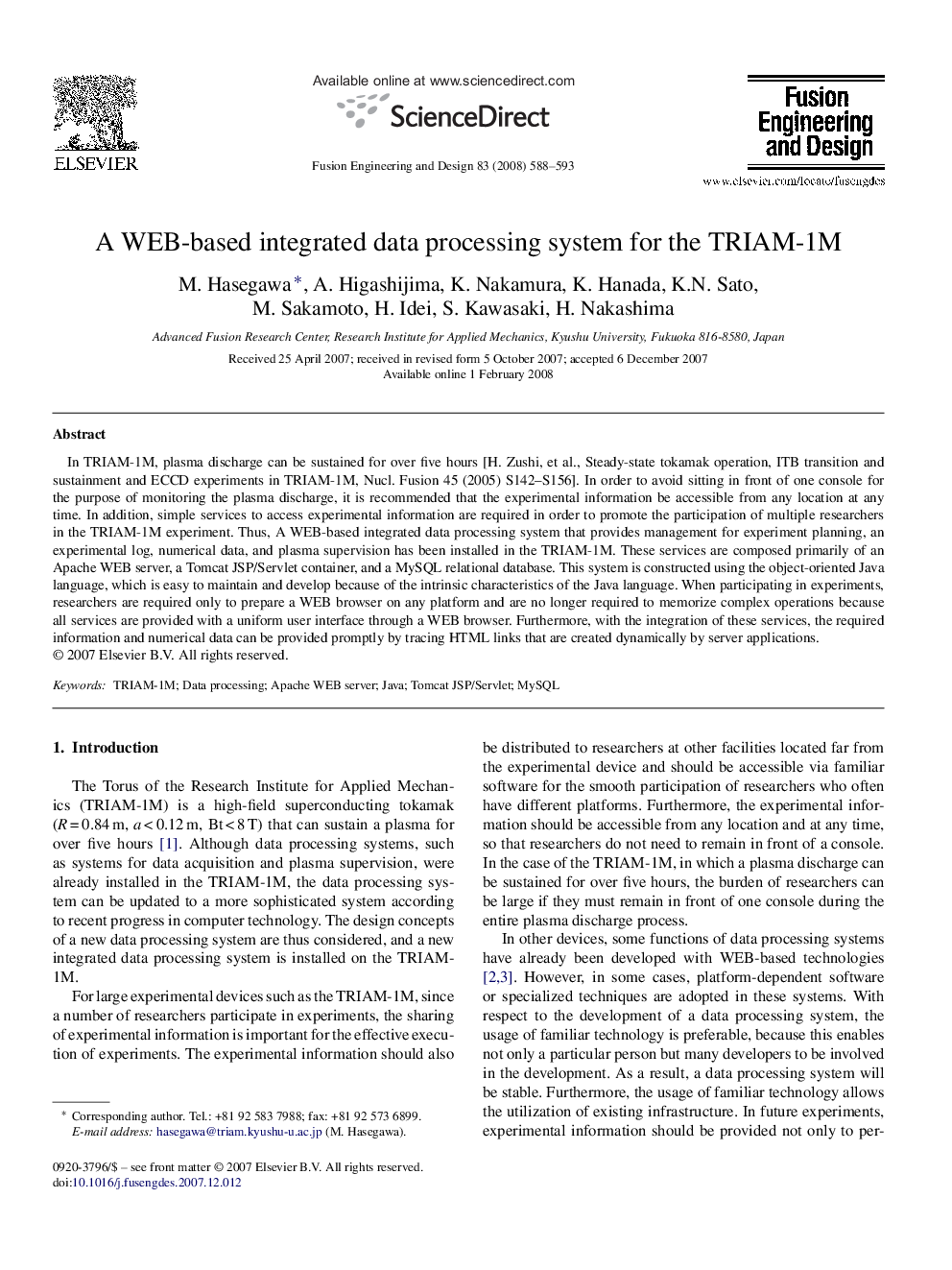 A WEB-based integrated data processing system for the TRIAM-1M