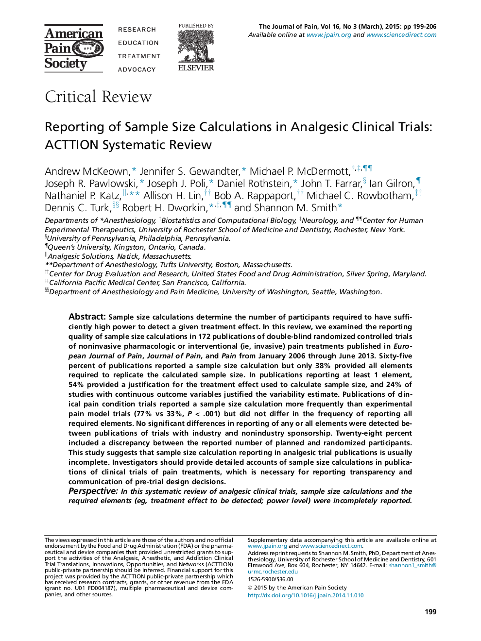 Reporting of Sample Size Calculations in Analgesic Clinical Trials: ACTTION Systematic Review