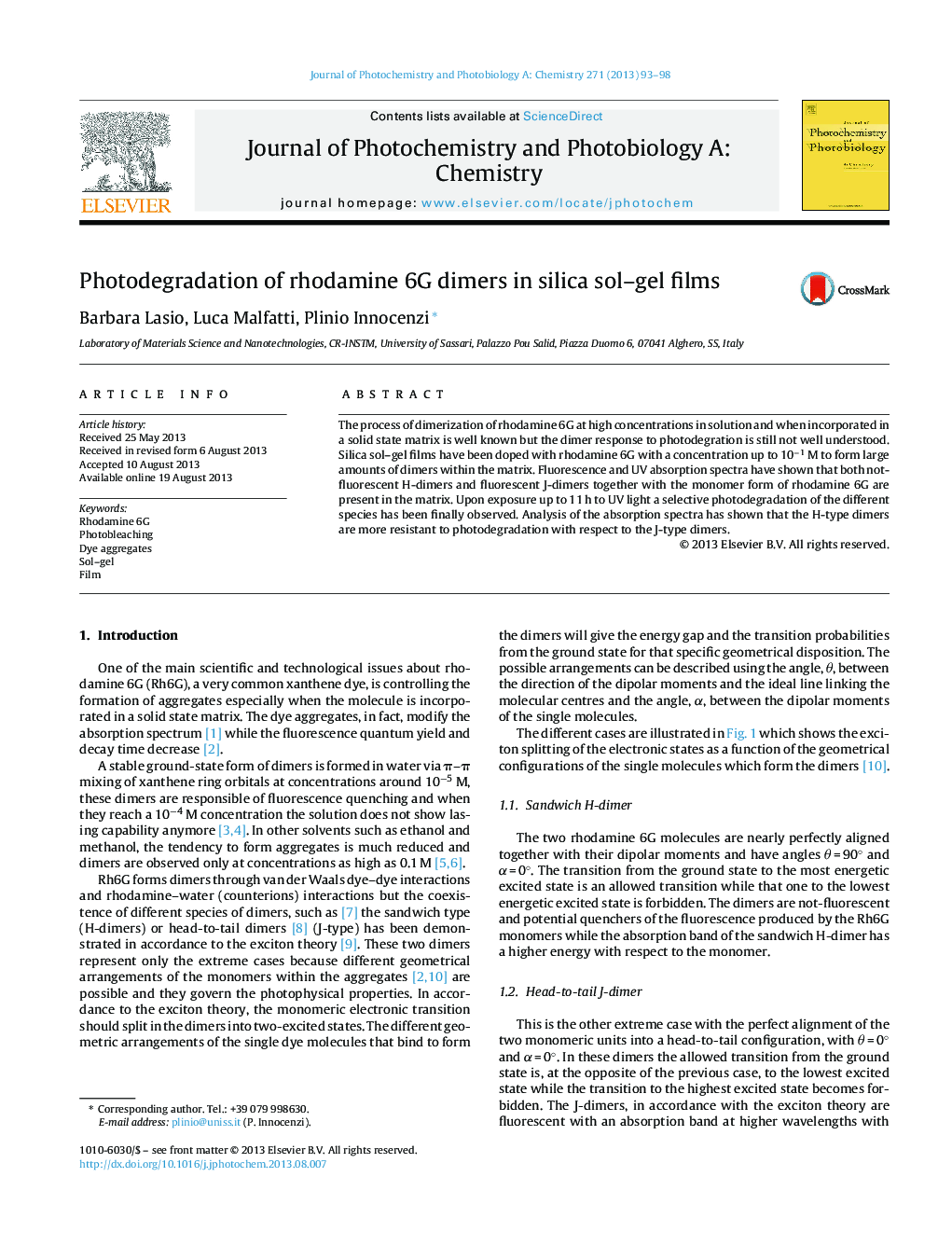 Photodegradation of rhodamine 6G dimers in silica sol–gel films