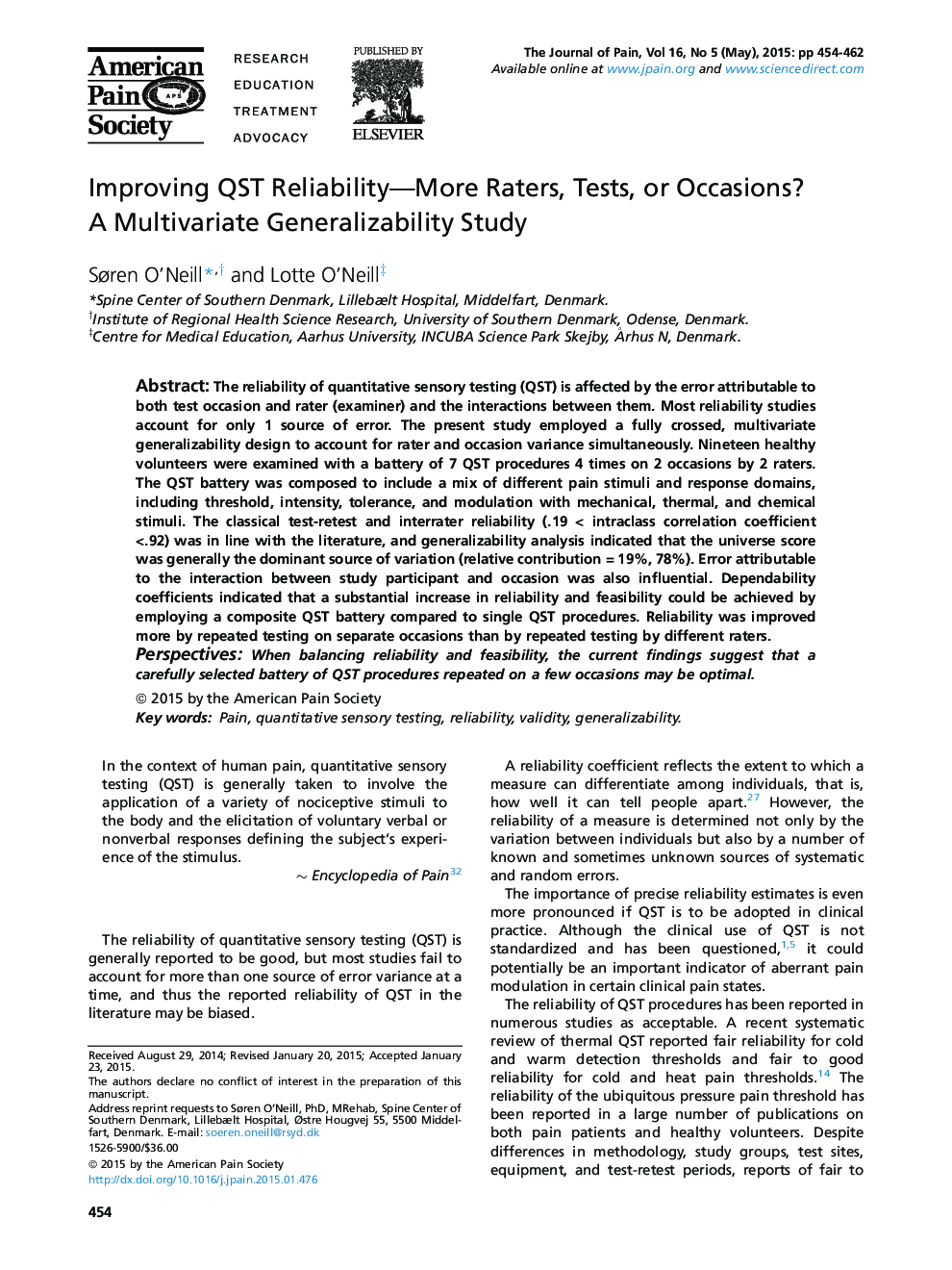 Improving QST Reliability—More Raters, Tests, or Occasions? A Multivariate Generalizability Study 