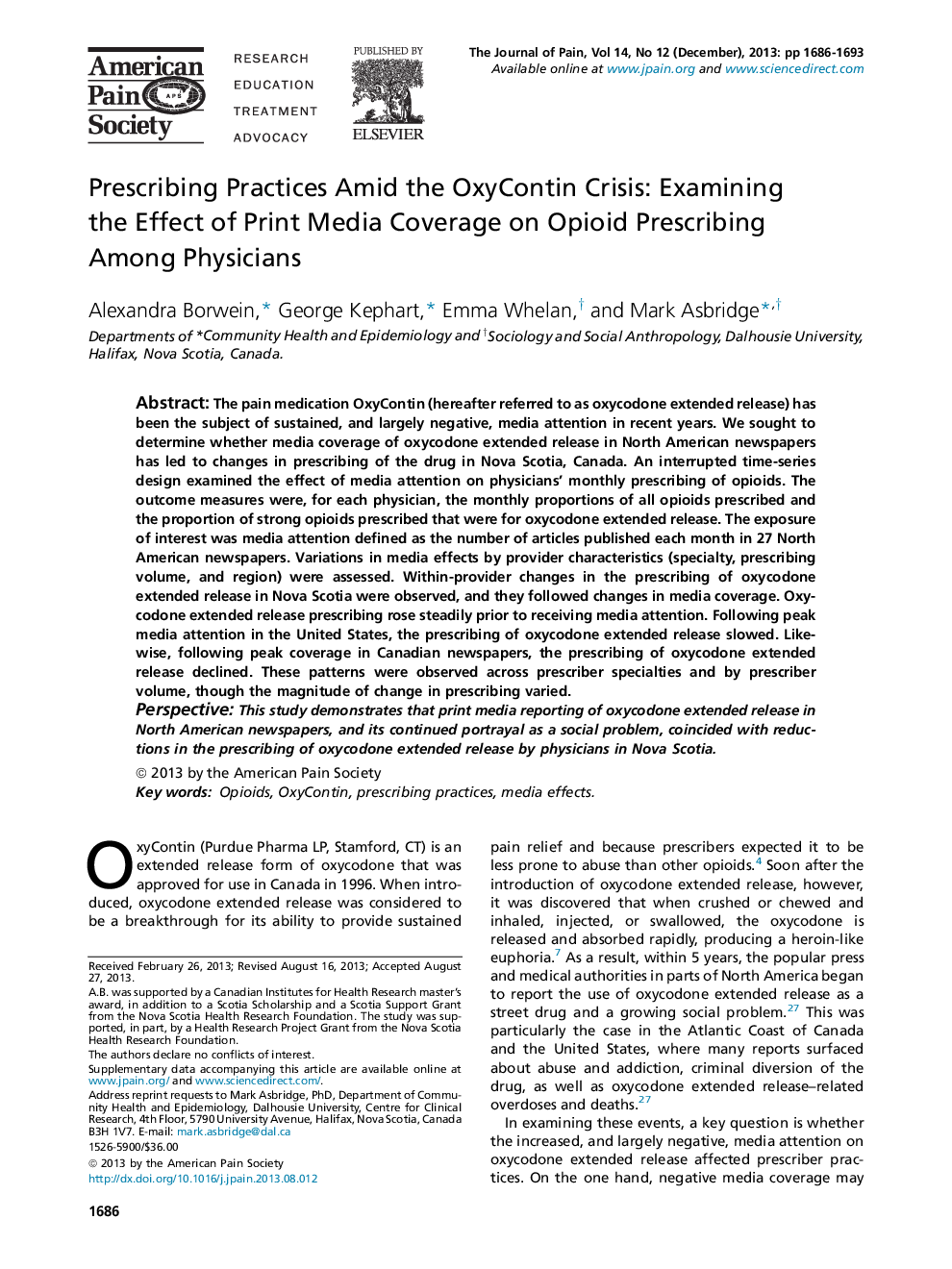 Prescribing Practices Amid the OxyContin Crisis: Examining the Effect of Print Media Coverage on Opioid Prescribing Among Physicians