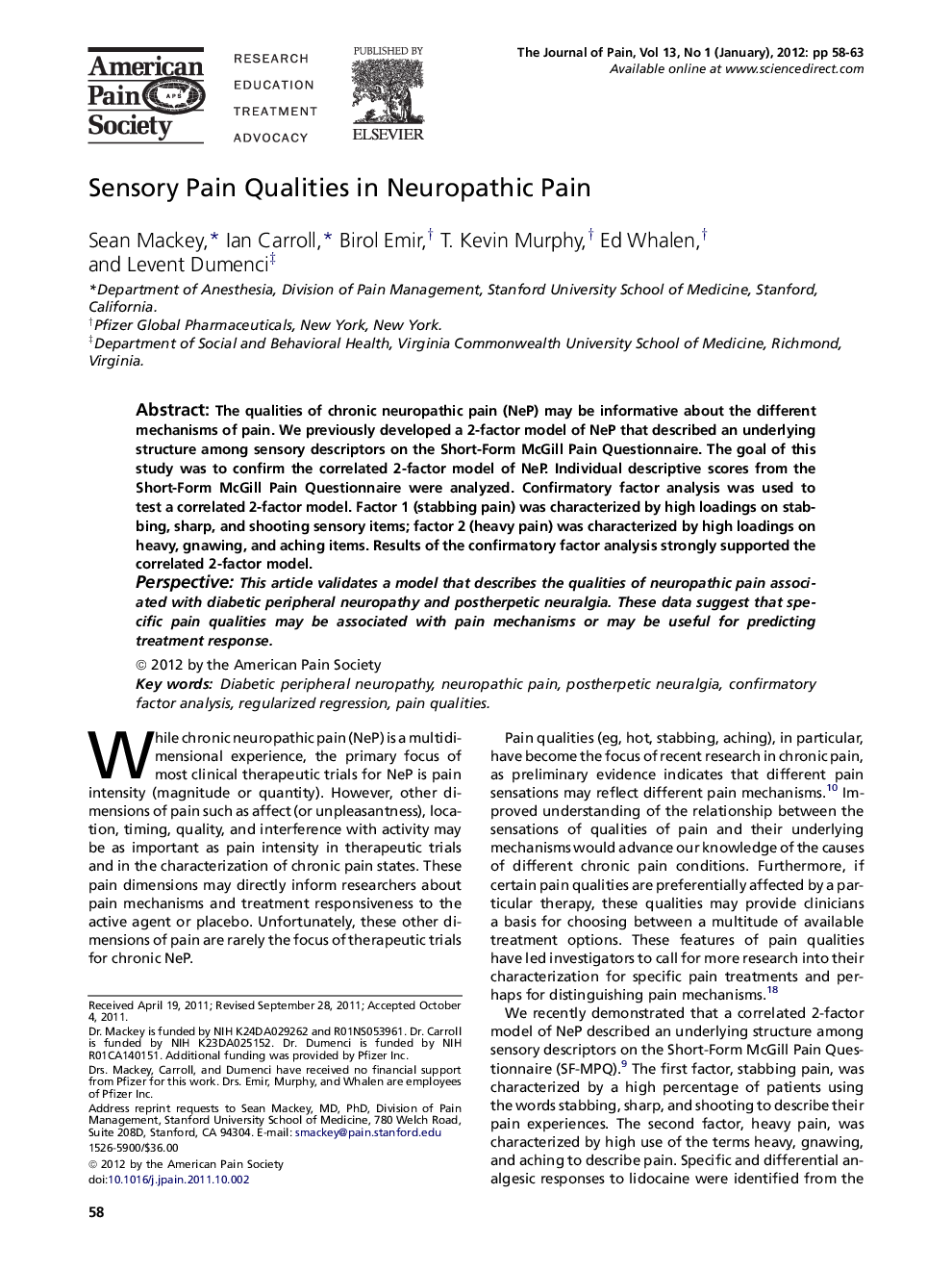 Sensory Pain Qualities in Neuropathic Pain 