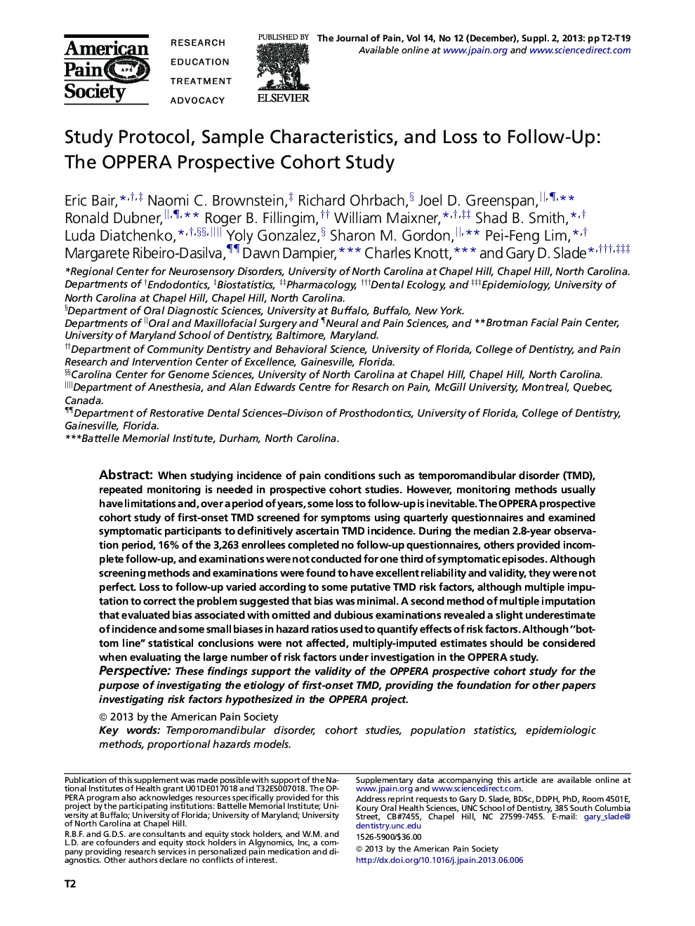 Study Protocol, Sample Characteristics, and Loss to Follow-Up: The OPPERA Prospective Cohort Study 