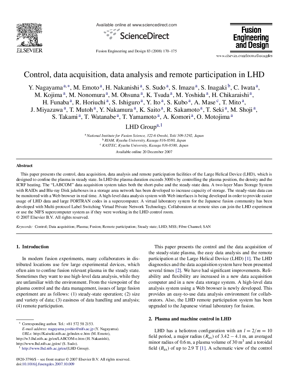 Control, data acquisition, data analysis and remote participation in LHD