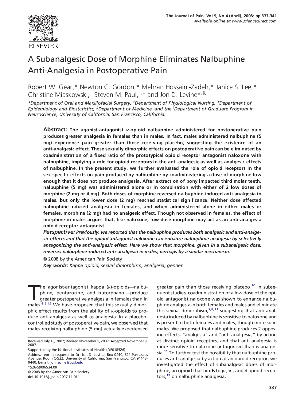 A Subanalgesic Dose of Morphine Eliminates Nalbuphine Anti-Analgesia in Postoperative Pain 