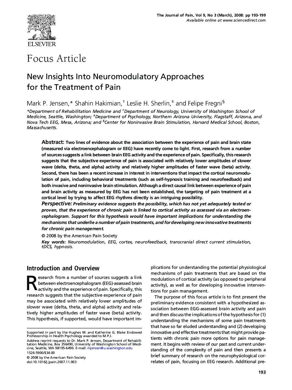 New Insights Into Neuromodulatory Approaches for the Treatment of Pain 