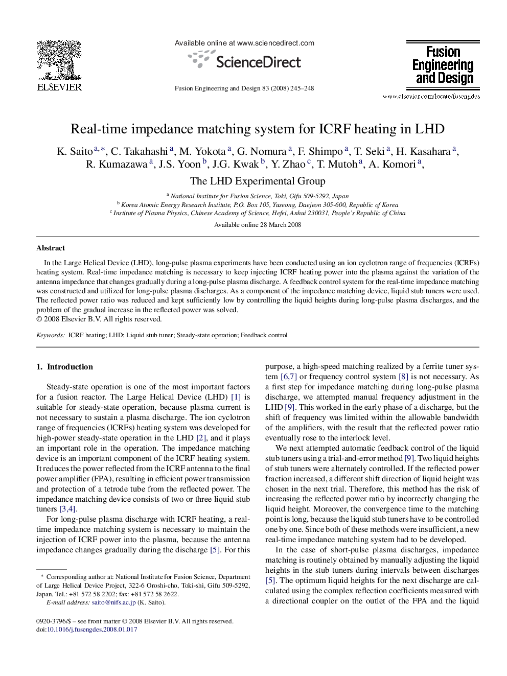 Real-time impedance matching system for ICRF heating in LHD