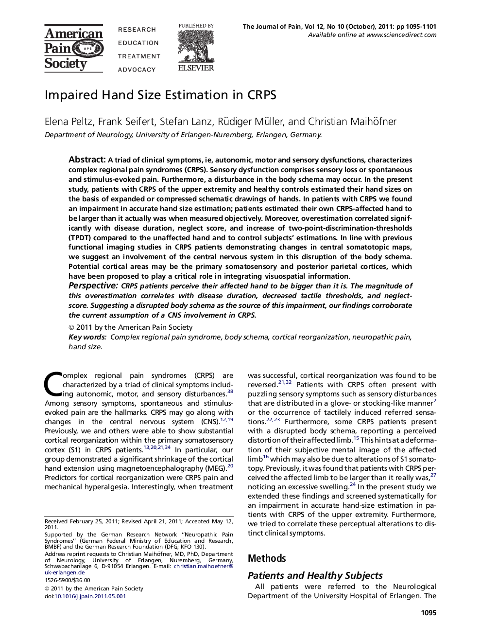 Impaired Hand Size Estimation in CRPS 