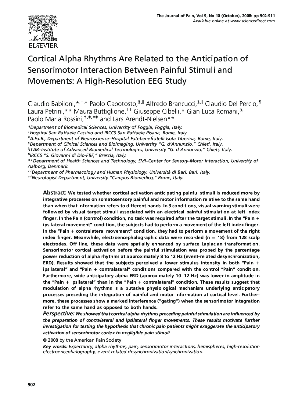 Cortical Alpha Rhythms Are Related to the Anticipation of Sensorimotor Interaction Between Painful Stimuli and Movements: A High-Resolution EEG Study 