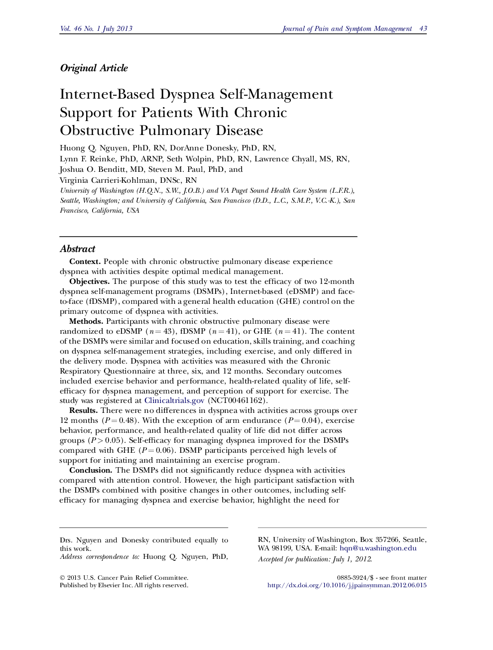 Internet-Based Dyspnea Self-Management Support for Patients With Chronic Obstructive Pulmonary Disease 