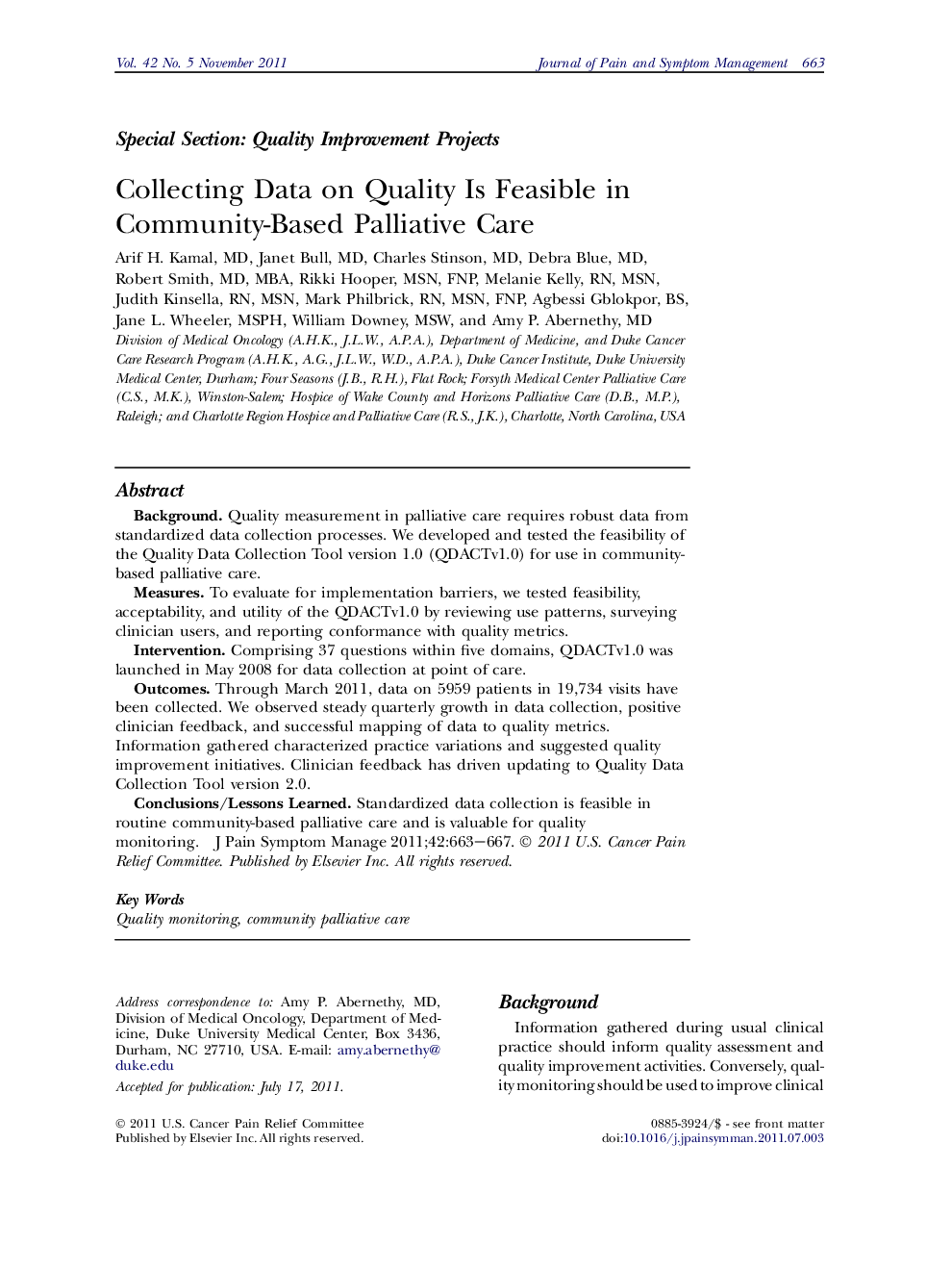 Collecting Data on Quality Is Feasible in Community-Based Palliative Care