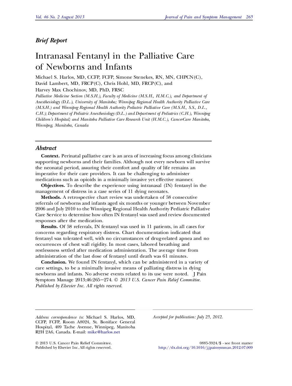 عکس صفحه اول مقاله: Intranasal Fentanyl in the Palliative Care of Newborns and Infants Intranasal Fentanyl in the Palliative Care of Newborns and Infants