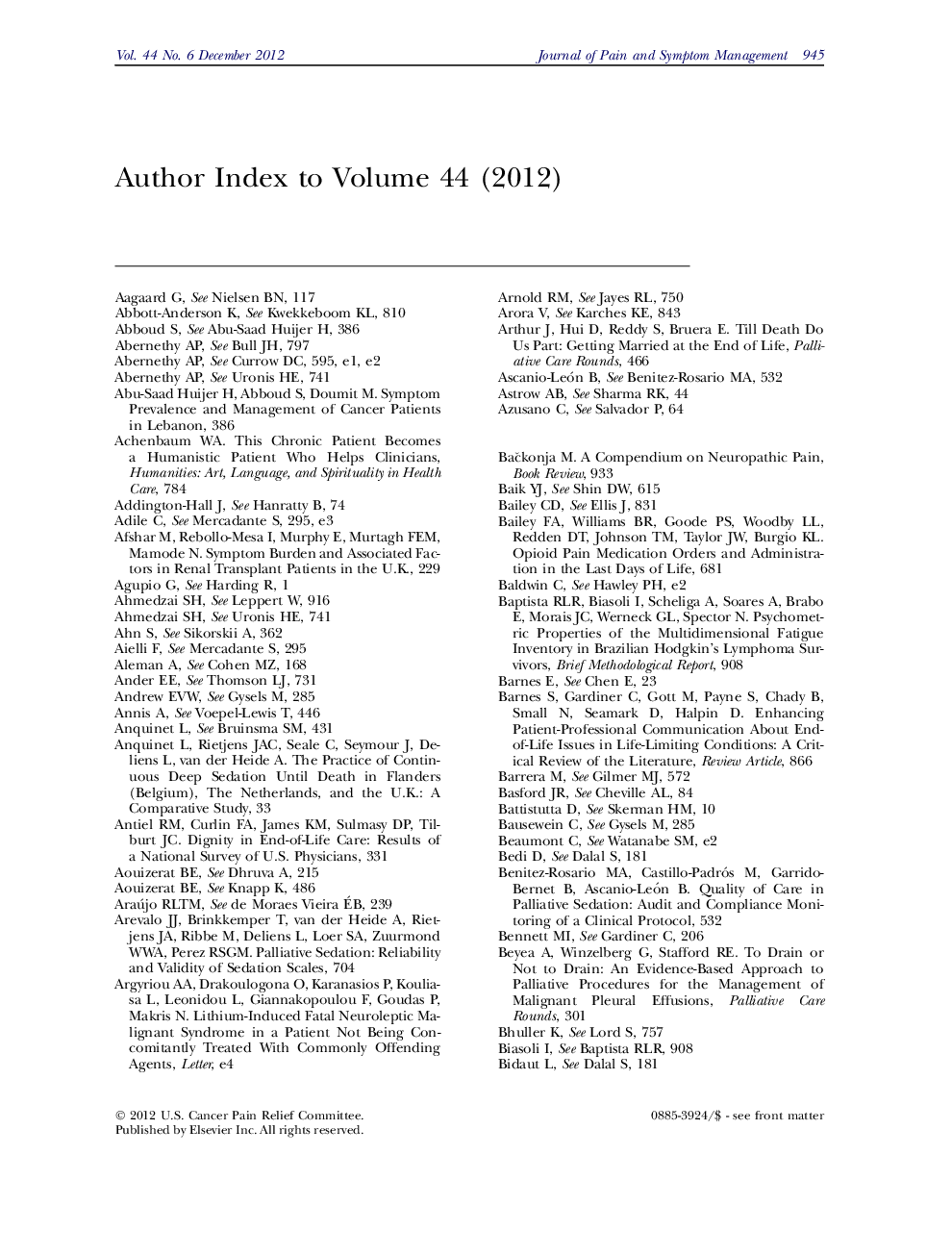 Author Index to Volume 44 (2012)