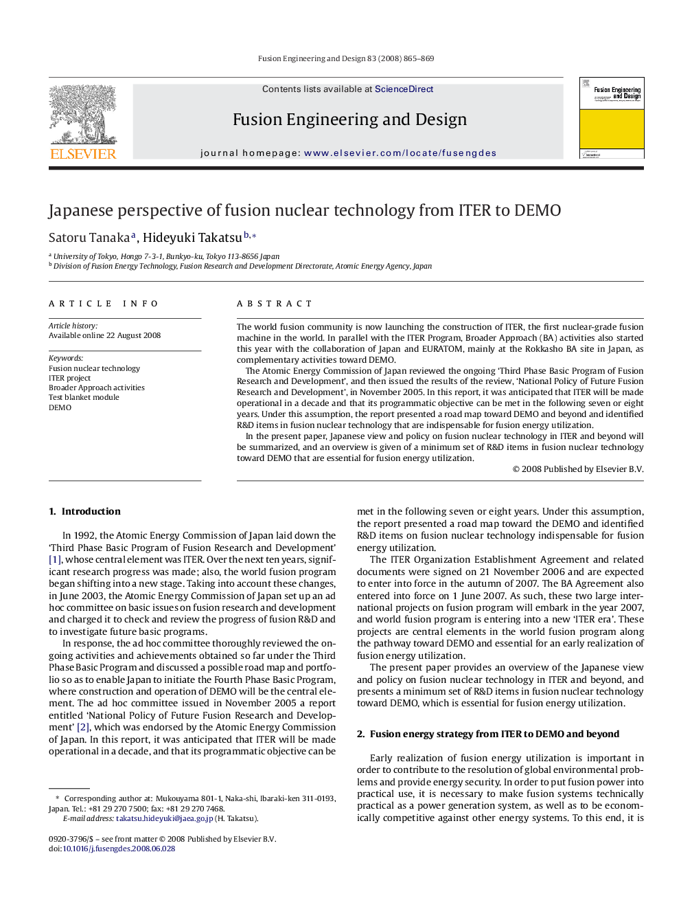 Japanese perspective of fusion nuclear technology from ITER to DEMO