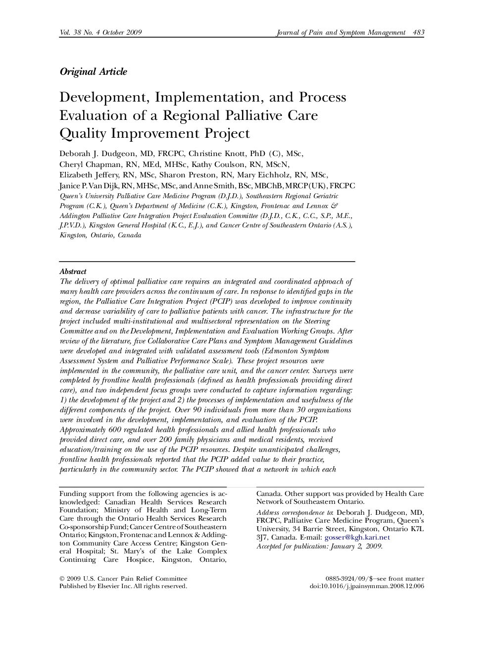 Development, Implementation, and Process Evaluation of a Regional Palliative Care Quality Improvement Project 