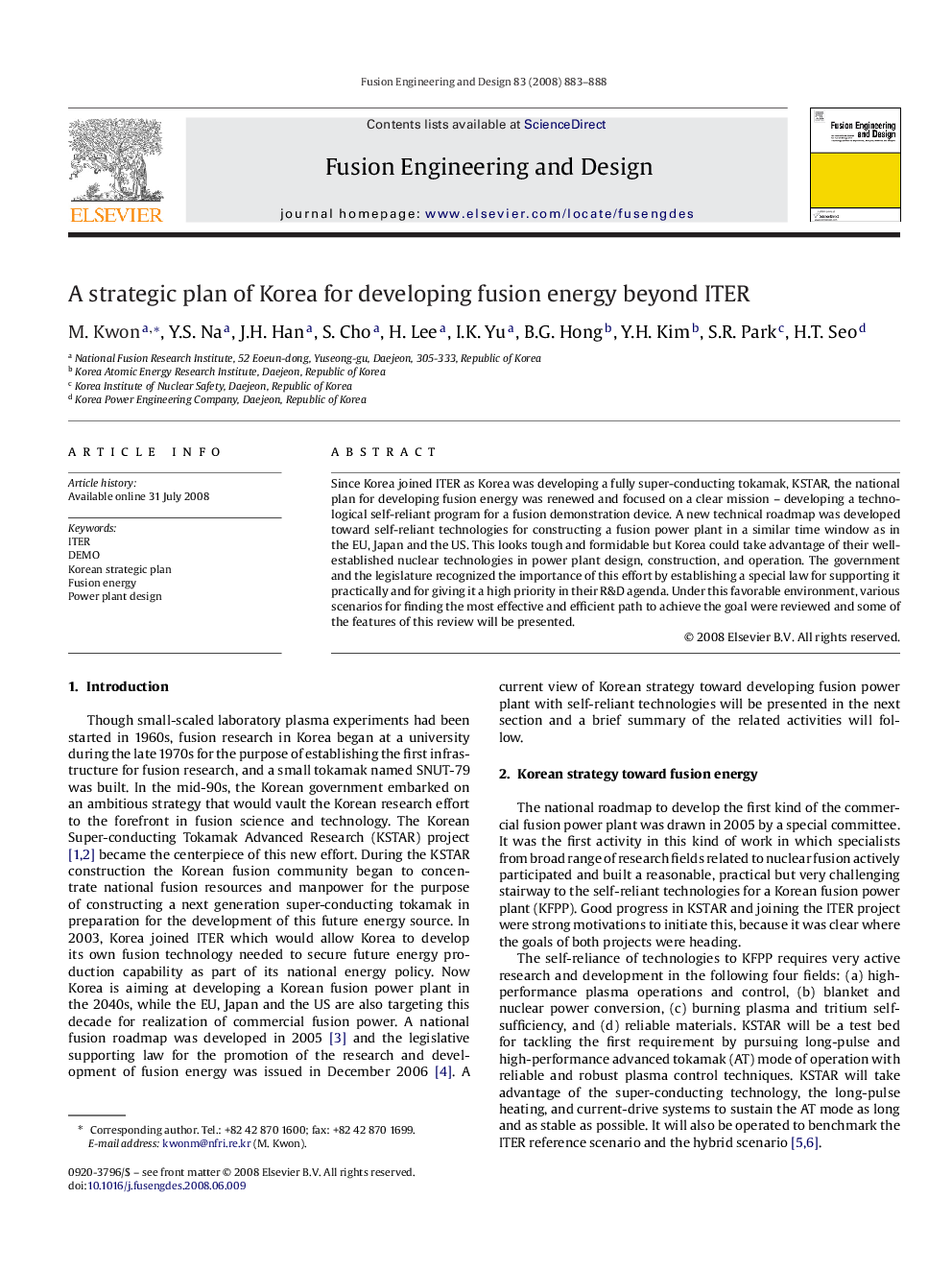 A strategic plan of Korea for developing fusion energy beyond ITER