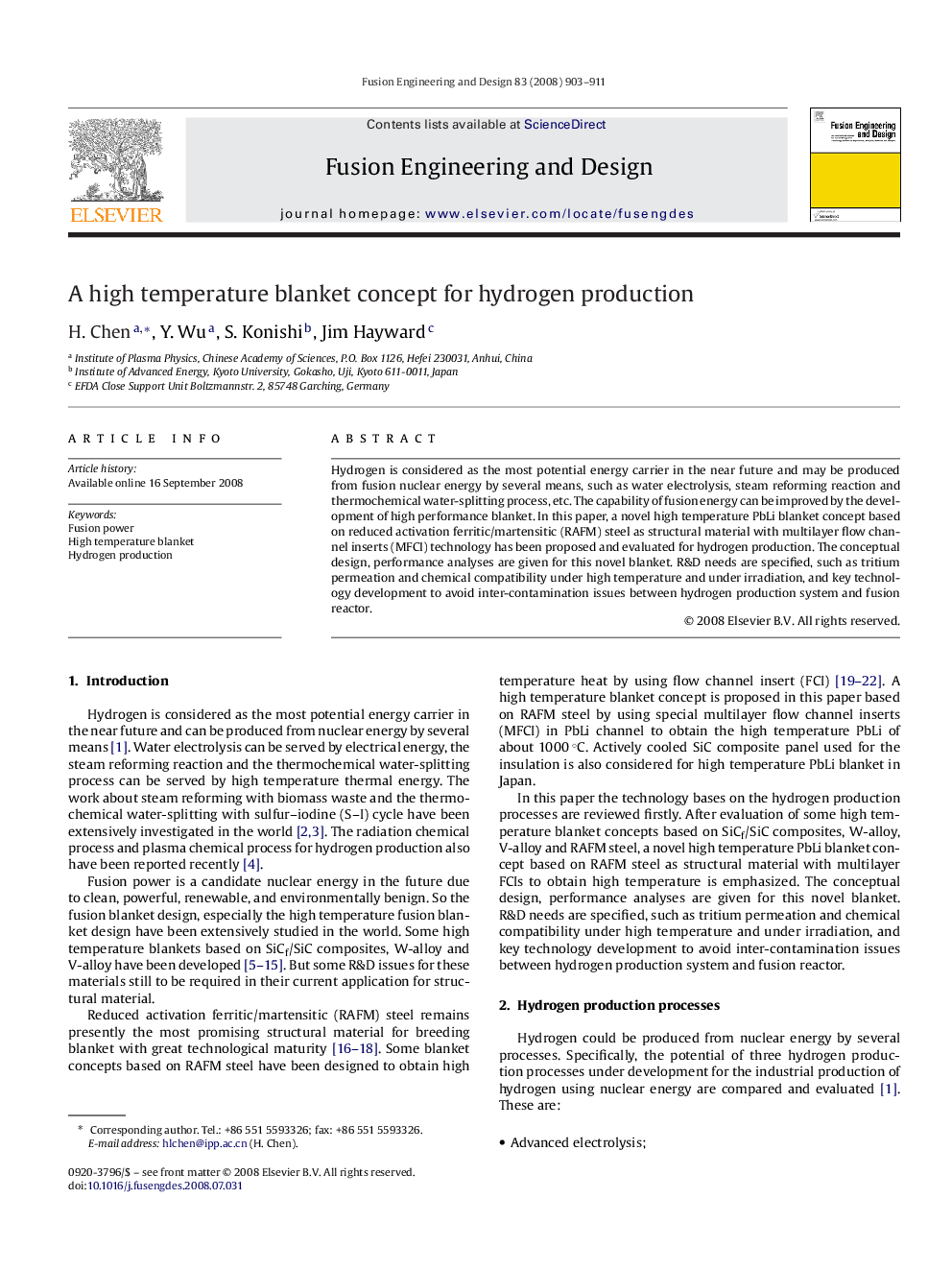 A high temperature blanket concept for hydrogen production