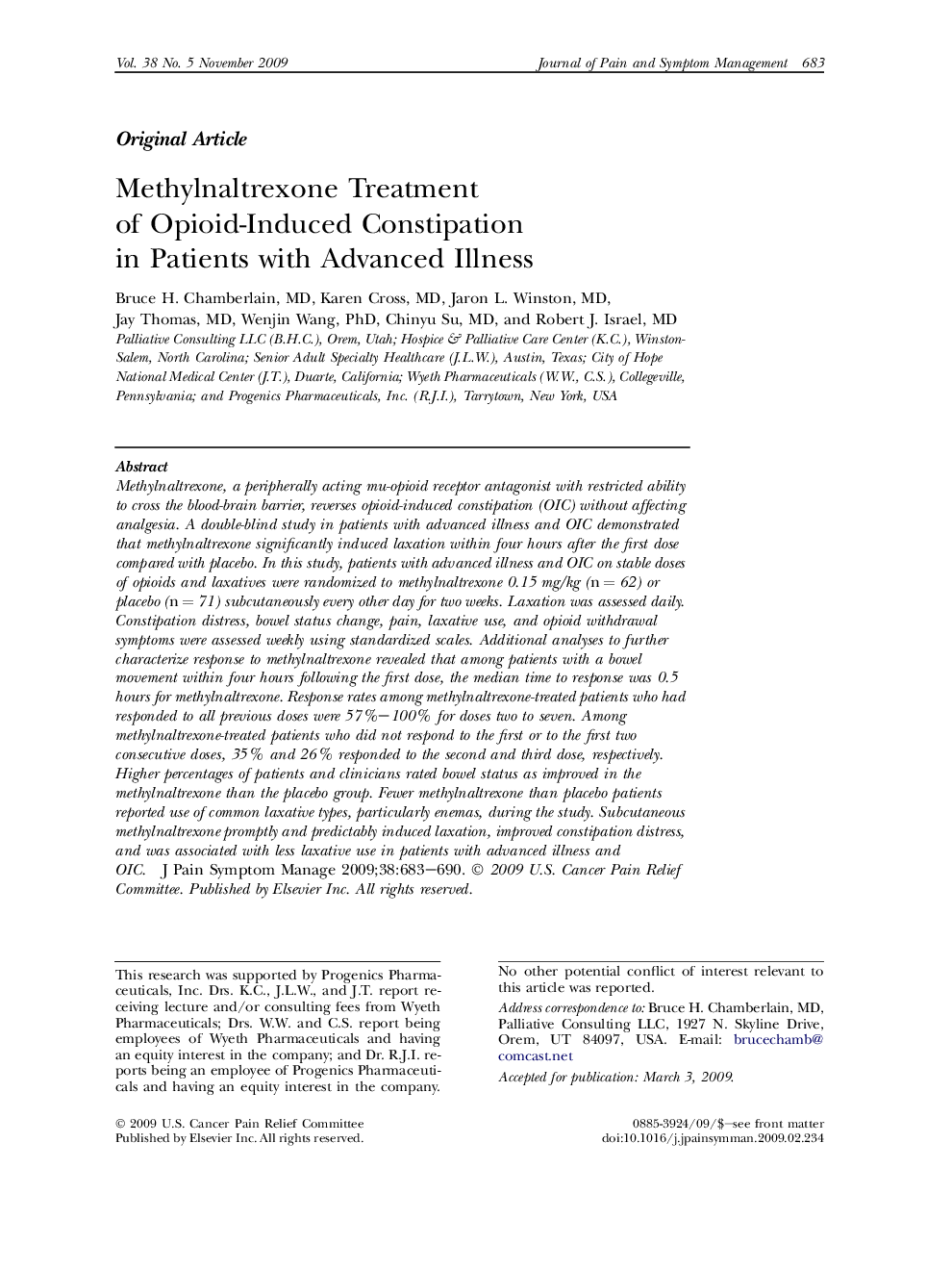 Methylnaltrexone Treatment of Opioid-Induced Constipation in Patients with Advanced Illness 