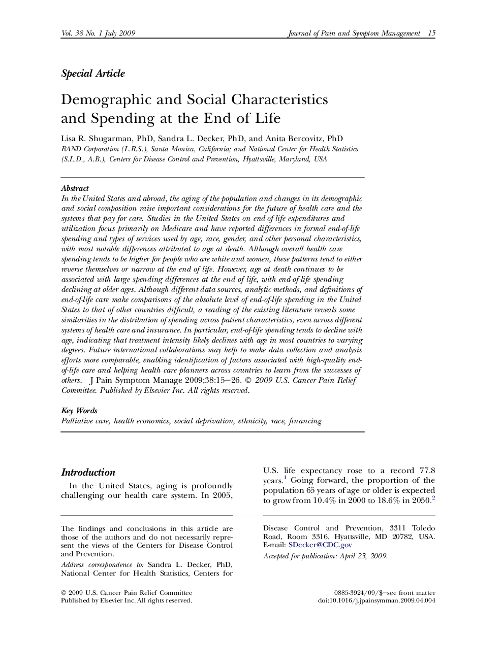 Demographic and Social Characteristics and Spending at the End of Life 