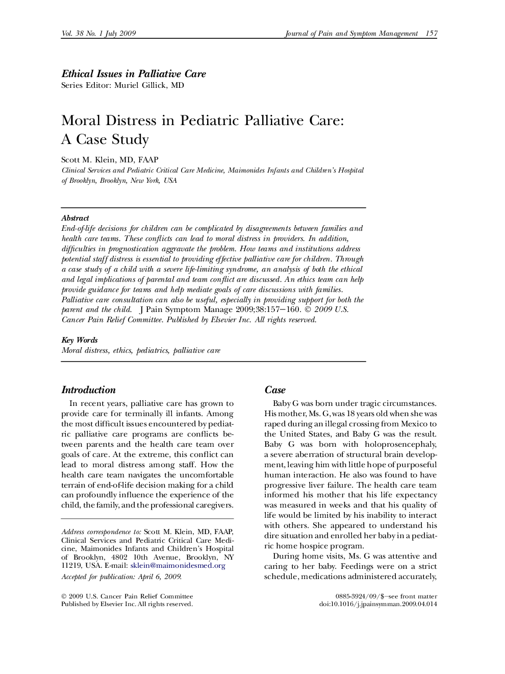 Moral Distress in Pediatric Palliative Care: A Case Study