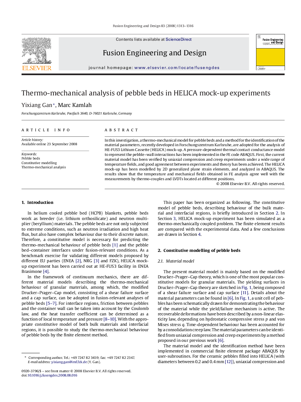 Thermo-mechanical analysis of pebble beds in HELICA mock-up experiments